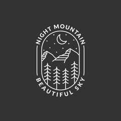 Mountain adventure outdoor badge vector illustration with monoline or line art style