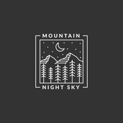 Mountain adventure outdoor badge vector illustration with monoline or line art style