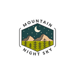 Mountain adventure outdoor badge vector illustration with monoline or line art style