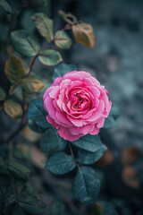 rosier avec rose de couleur rose, symbole de l'amour