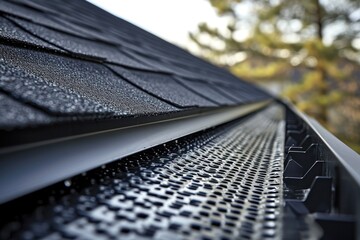 close up of a roof and rain gutter