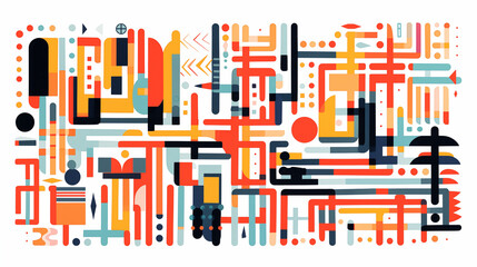 Complex background of colorful shapes and dot patterns