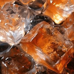 Iced kola texture，ice cube float on the kola