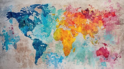 World Map Painted on Wall, A Large-Scale Representation for Geographic Reference and Decorative Purposes