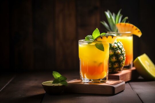 colorful drink with mix of mango, orange, and pineapple. Generative AI