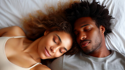 Fototapeta na wymiar Couple Slumbering Together and Cuddling Each Other