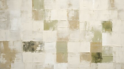 Abstract Oil Painting with overlapping Squares in white and khaki Colors. Artistic Background with visible Brush Strokes