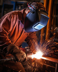 industrial welder at work with blow torch