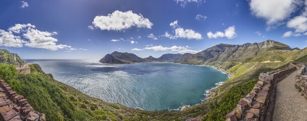 Fototapeta na wymiar Panoramic picture of the cliffs near the South African metropolis of Cape Town in the sunshine