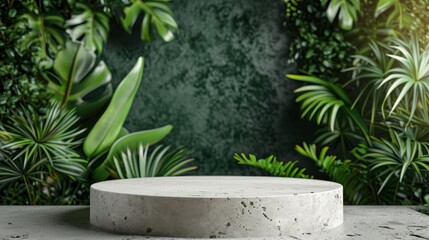 Concrete Table in Front of Green Wall With Plants