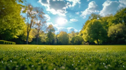 Fototapeta premium Spacious Grassy Field With Trees in the Background