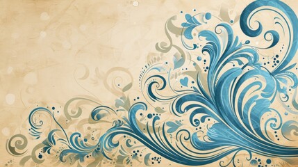 An abstract swirl pattern in shades of blue on a textured beige background