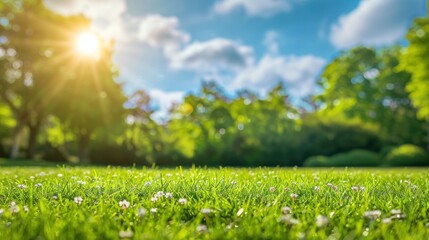 Fototapeta premium Bright Sun Illuminating Grassy Field With Radiant Light