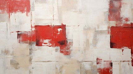 Abstract Oil Painting with overlapping Squares in white and red Colors. Artistic Background with visible Brush Strokes
