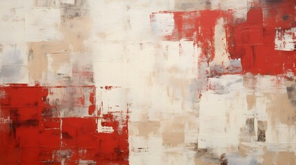 Abstract Oil Painting with overlapping Squares in white and red Colors. Artistic Background with...