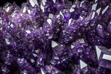 A cluster of shimmering amethyst crystals,  their intricate structures.