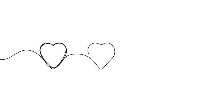 Hearts continuous line video. One continuous line art drawing for Valentine Day. Feeling harmony