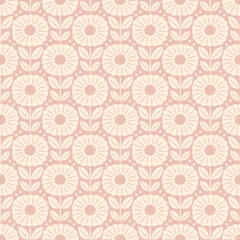 Hand drawn seamless pattern with decorative doodle flowers, repeat pattern with flowers and leaves