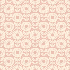 Hand drawn seamless pattern with decorative doodle flowers, repeat pattern with flowers and leaves