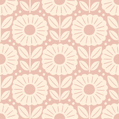 Hand drawn seamless pattern with decorative doodle flowers, repeat pattern with flowers and leaves