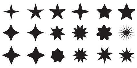 Sparkle star icons set. Stars collection, Star vector icons. Black set of Stars, isolated on white  background. starburst star icon. Stars in modern simple flat style. - obrazy, fototapety, plakaty