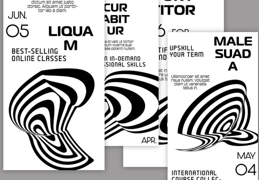 Social Media Post Layout Abstract Black and White Distorted Circle 3D Shape