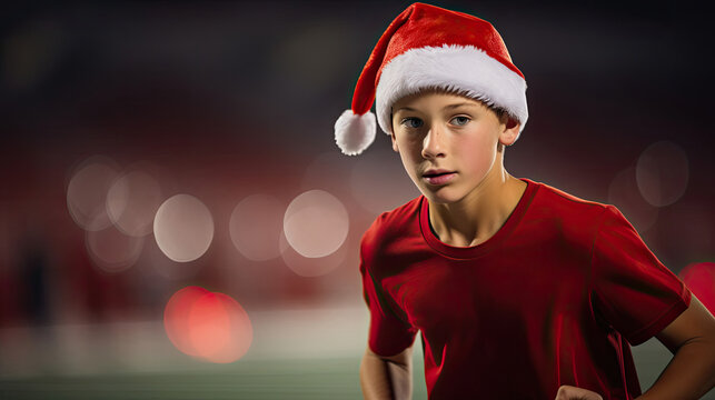 Santa-hatted athlete shows competitive spirit in stadium event
