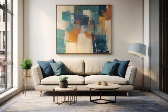 Well-furnished Living Room With Diverse Furniture and Captivating Painting