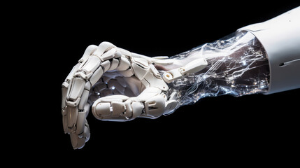 Intricate robotic fist in fist bump with human showcasing precision