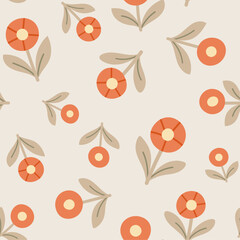 Cute vector floral seamless pattern. Colorful flowers background. Trendy repeat texture for fashion print, wallpaper or fabric.