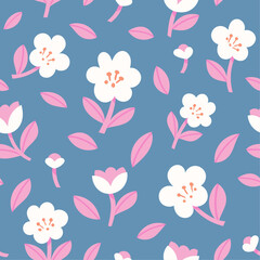 Cute vector floral seamless pattern. Colorful flowers background. Trendy repeat texture for fashion print, wallpaper or fabric.