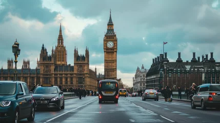 Foto op Plexiglas London Big Ben and traffic on Westminster Bridge © EmmaStock