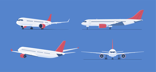 Jet airliner images set. Vector illustration.