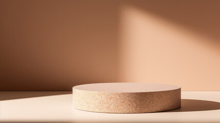 Warmly lit terrazzo podium perfect for showcasing home decor