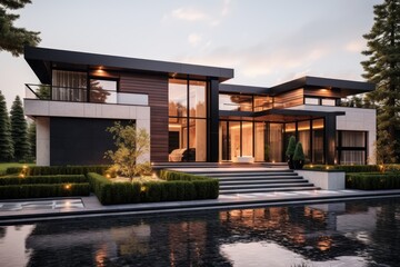 Fototapeta premium Stunning Modern House With Pool in Front