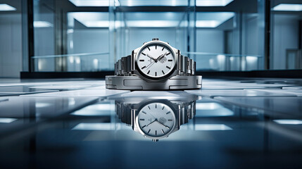 Luxurious steel platform with mirror finish for watch display