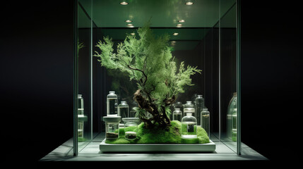 Serene glass display soft LED light sage green for wellness