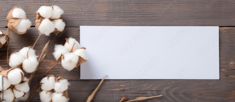 Wall mural blank card with cotton flower mockup.