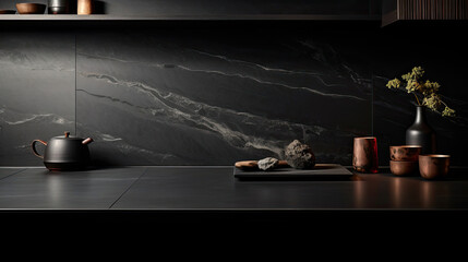 Black granite platform warm light for high-end kitchenware