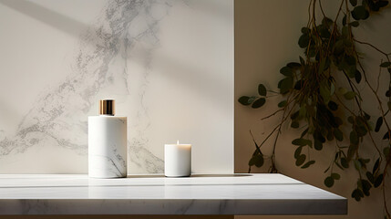 Understated white marble for showcasing fragrance items