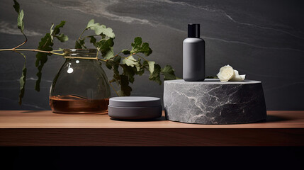 Obraz na płótnie Canvas Solid soapstone podium ideal for natural skincare products