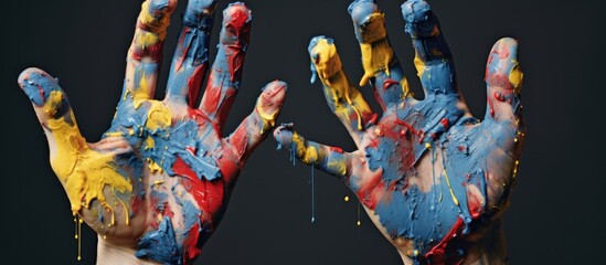 Paint-covered hands.