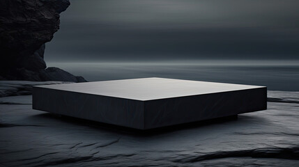 Black basalt platform modern elegance for home decor - obrazy, fototapety, plakaty