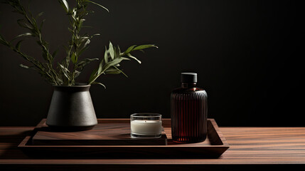 Rich walnut wooden platform for premium fragrance display