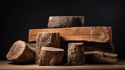 Earthy raw wood display perfect for artisanal product presentation