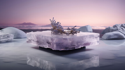Ethereal ice display soft light lavender for wellness items - obrazy, fototapety, plakaty