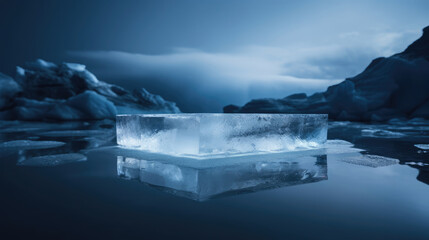 Fototapeta na wymiar Translucent ice with angular edges indigo for tech product display