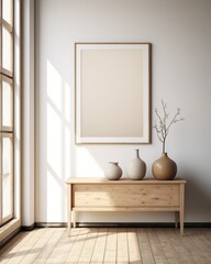 Fototapeta na wymiar Picture Frame on Wall Next to Dresser, Home Decor Inspiration and Organization