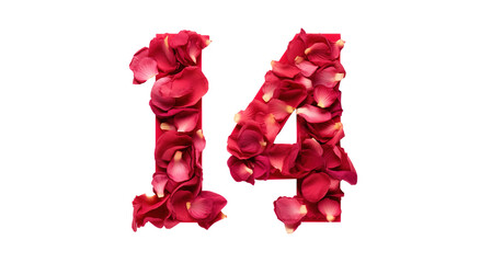 14 English letters made of rose petals on a transparent background.