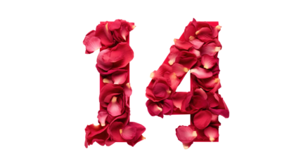 14 English letters made of rose petals on a transparent background.